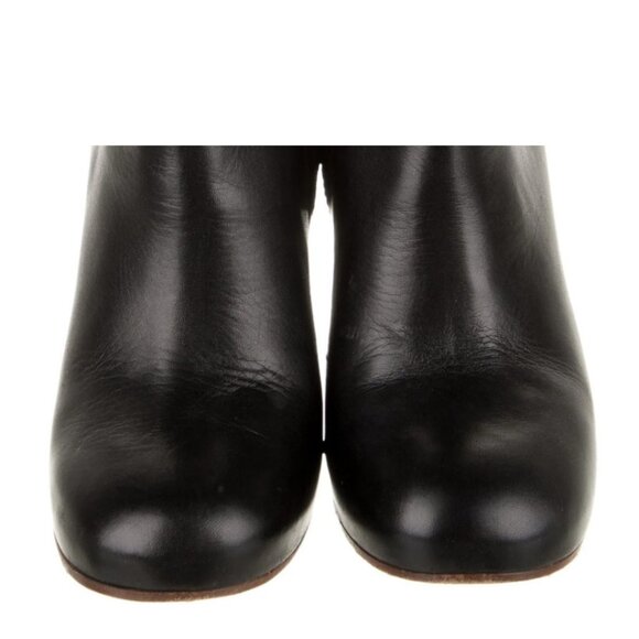 Celine Booties Black Leather & Suede Wedge Ankle Boots Sz 37 - Picture 9 of 14